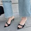 Fashion SUOJIALUN 2025 Summer New Brand Women Slides Fashion Pointed Toe Slip On Ladies Sexy Slipper Thin High Heel Dress Pumps Sandal