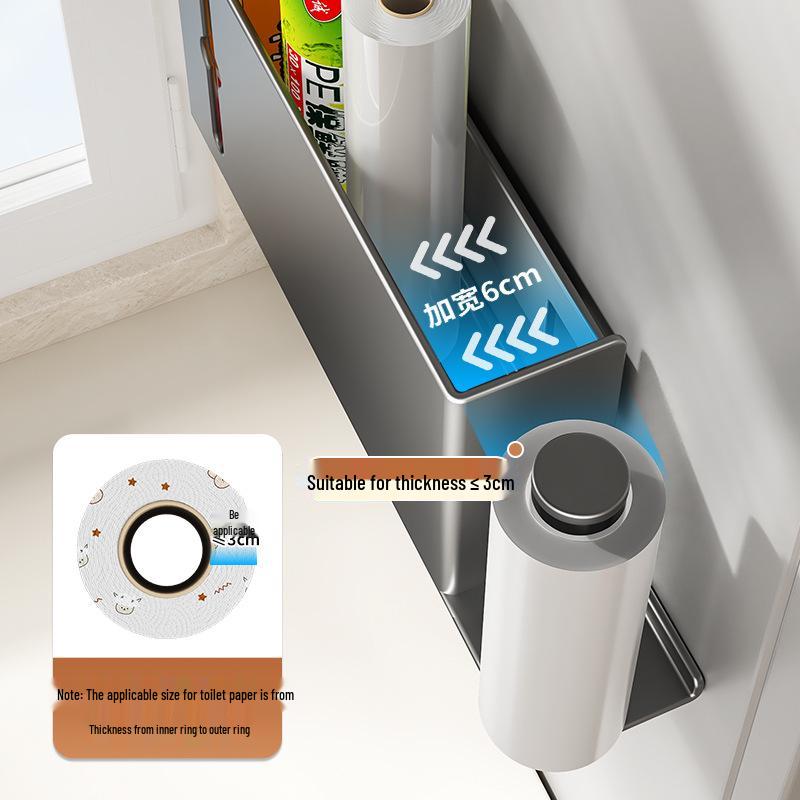 Refrigerator Side Shelf: Multi-Functional Cling Film & Paper Towel Holder, No-Drill Kitchen Storage Rack
