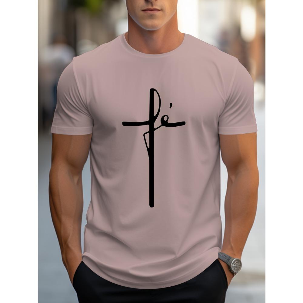 Men's Summer Fashion Casual Loose Cross Letter Pattern Printed Round Neck Short Sleeved T-shirt Top