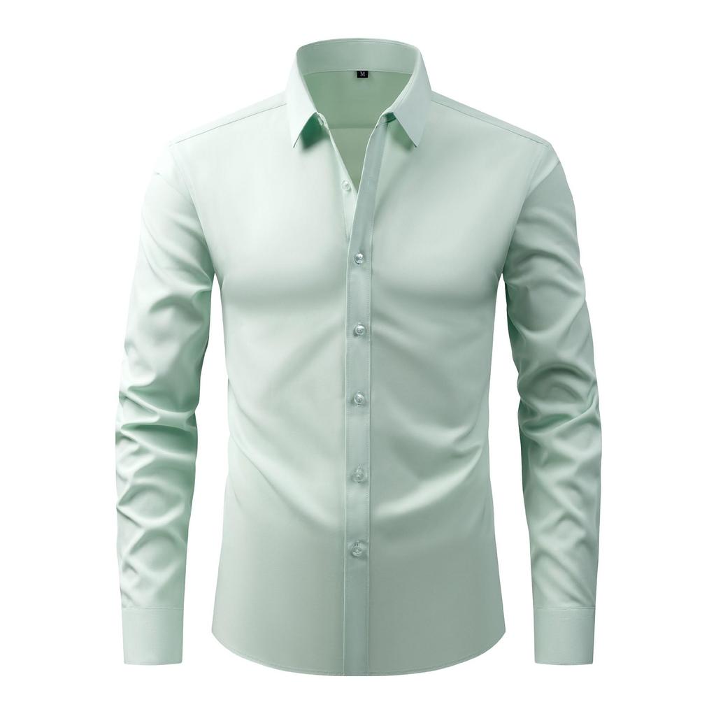 Men's Non-Iron, Anti-Wrinkle Long-Sleeve Cardigan Shirt, Large Size, Stretchable Fabric.
