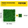 VEVOR Artificial Boxwood Panel UV 6pcs Boxwood Hedge Wall Panels, Artificial Grass Backdrop Wall 20" X 20" 4 Cm Green Grass Wall