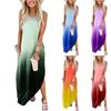 Women Casual Loose Gradient Color Pocket Long Dress Sleeveless Split Dresses