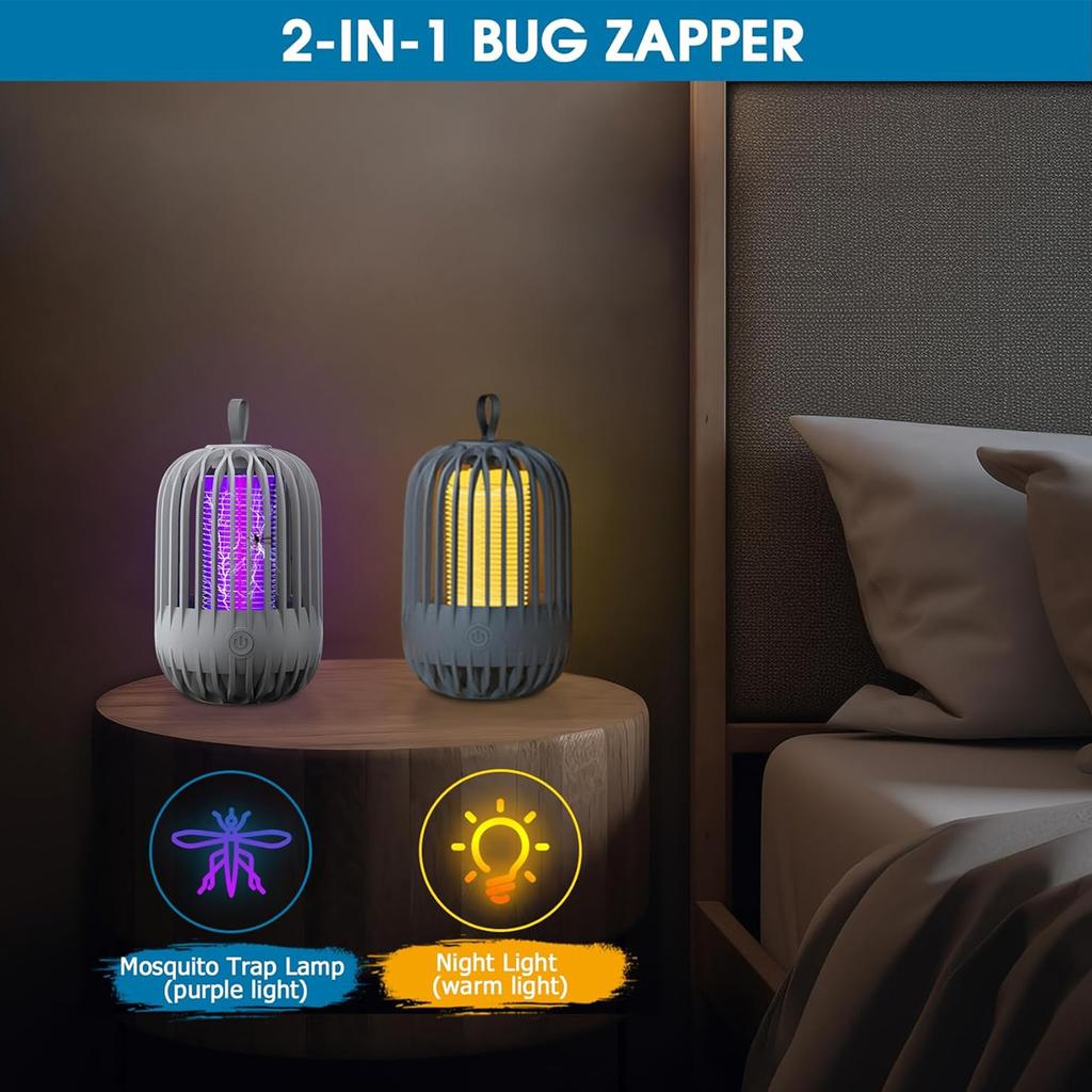2-in-1 Camping Mosquito Killer Lamp Portable USB Rechargeable Bug Zapper Tent Light For Outdoor