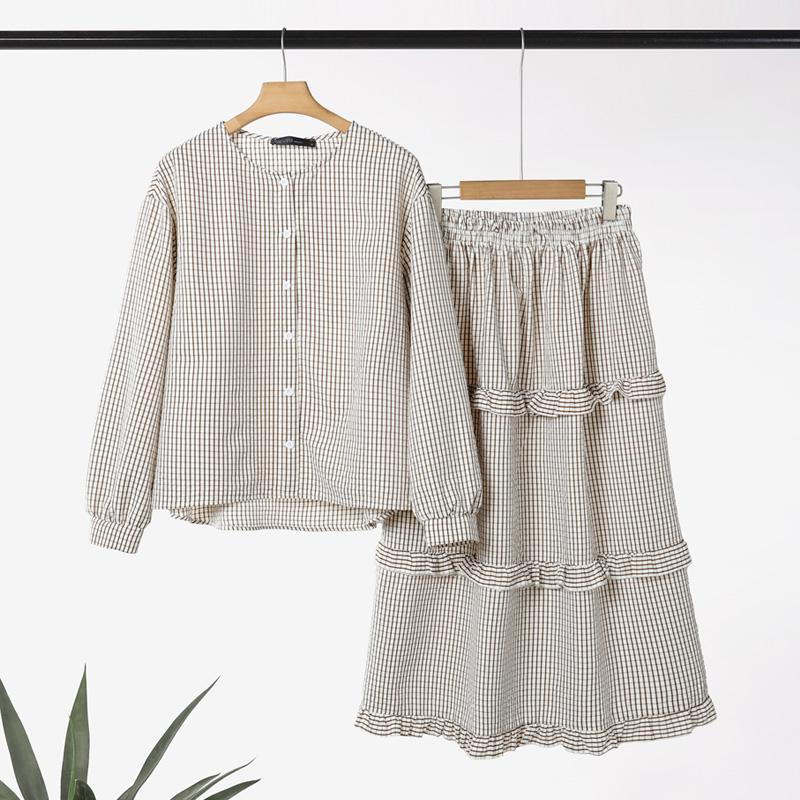 

ZANZEA Women Long Sleeve Blouse and Skirts Casual Two Piece Suit Sets 2XL коричневий