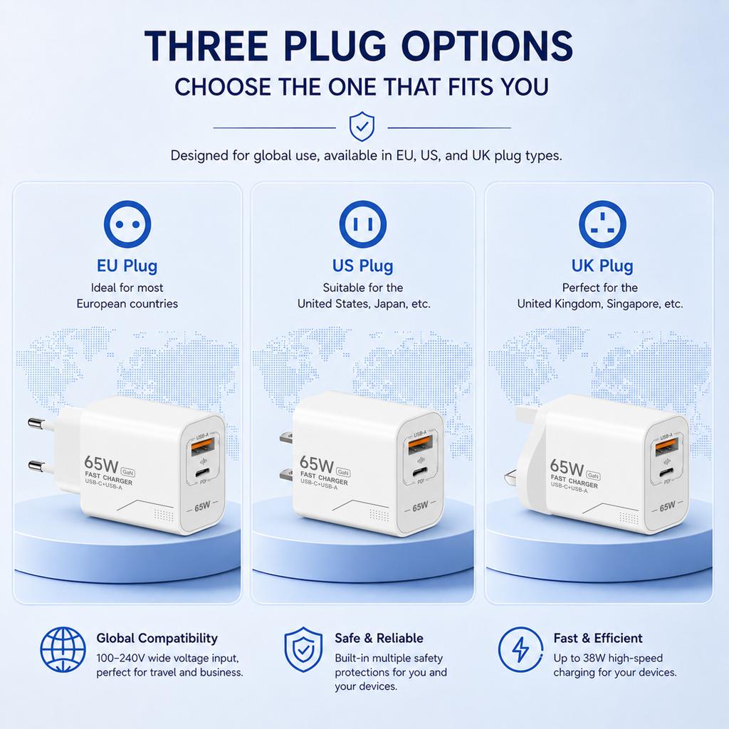 Xiaomi GaN Fast Charging 65W USB Type C Charger EU KR US PD 3.0 Quick Charge Wall For Phone Adapter For iPhone 15 Xiaomi Huawei Samsung