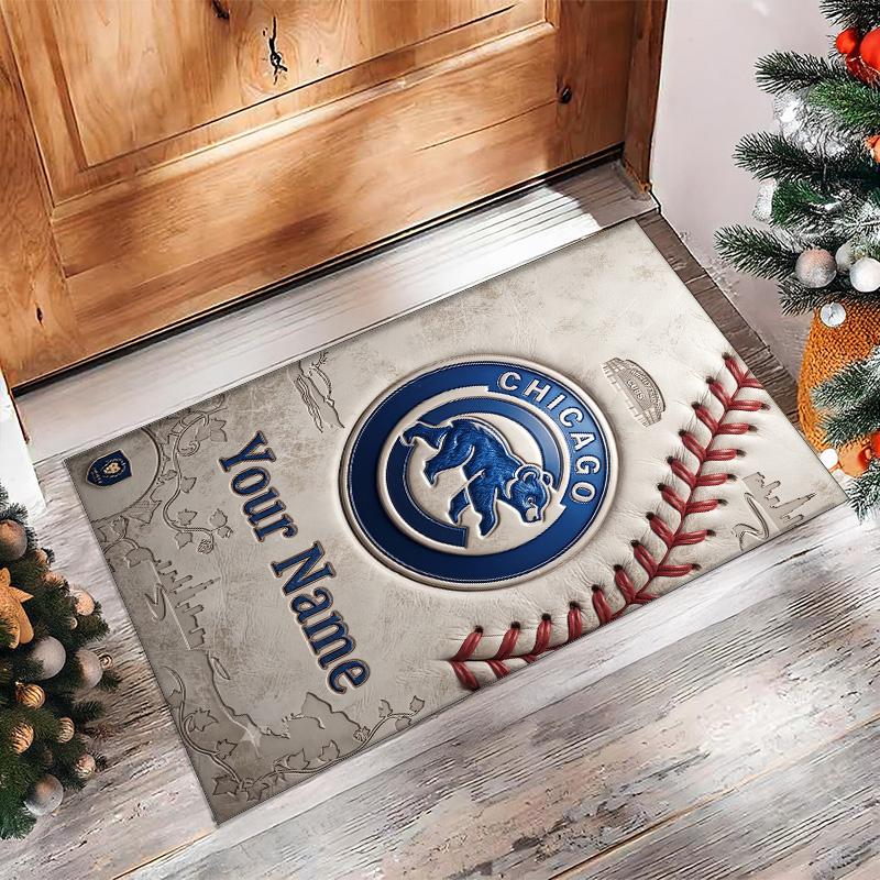 Chicago Cubs Crystal Velvet Rug, Custom Name Text Personalized Non‑Slip Floor Mat for Home Decor Gift