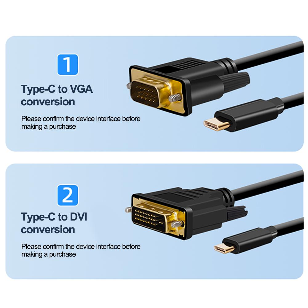 USB C 3.1 To VGA Adapter 1080P Type-C Male To VGA Male Video Converter Cable For HDTV Projector Laptop Monitor
