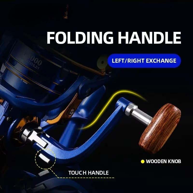 2024  Newest Fishing Reel 5.2:1 High Speed Ratio Metal Spool Spinning Reel 2000-7000 Gear Ratio Long Casting Solid Wood Sea Fishing Rod