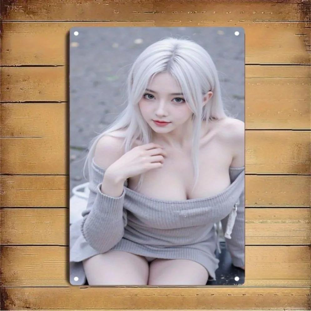 

Metal Wall Art Elegant Woman Face Sign Modern Home Decor for Living Room Wedding Gift 20x30cm
