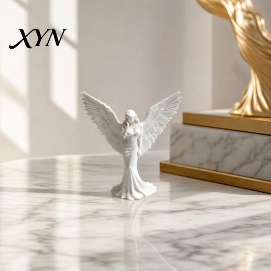 Smooth Edge Angel Sculpture 3D Printed Elegant Figurine with Large Wings, Decorative Statue, Delicate Pleat Curve Statue Art Crafts Decoration