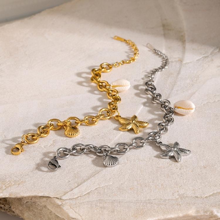 Handmade Ocean Bead Bracelet Fashionable Party Jewelry Chain Wristband Stainless Steel Texture for Party and Celebration
