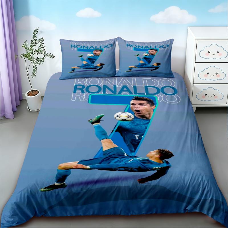 Copripiumino Cristiano Ronaldo Calcio CR7 Set Biancheria da Letto per Camera da Letto Confortevole e Traspirante Regali per Fan Queen King