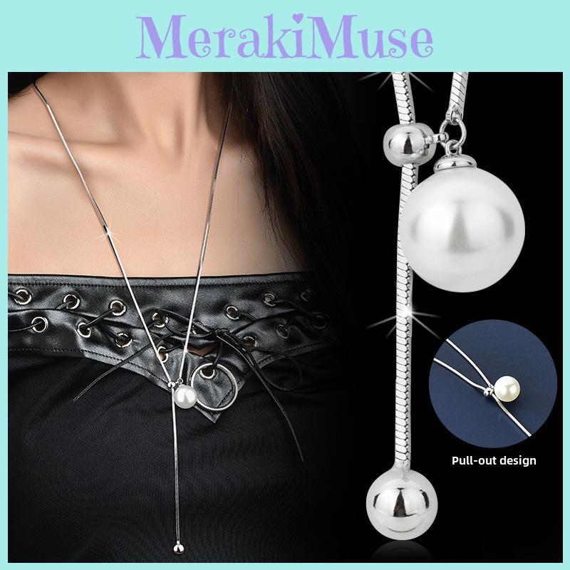Elegant Long Pearl Necklace For Women In Titanium Steel With Geometric Design Ideal For Fall And Fashion Winter