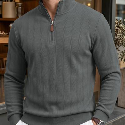 Men Vertical Striped Quarter Zip Pullover Stand Collar Long Sleeve Tops Textured Casual Business Sweatshirt Autumn Winter Daily