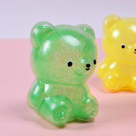 Glitter Bear Squeeze Toy Stress Relief Foam Bead Filled Bear Sensory Toy Anxiety