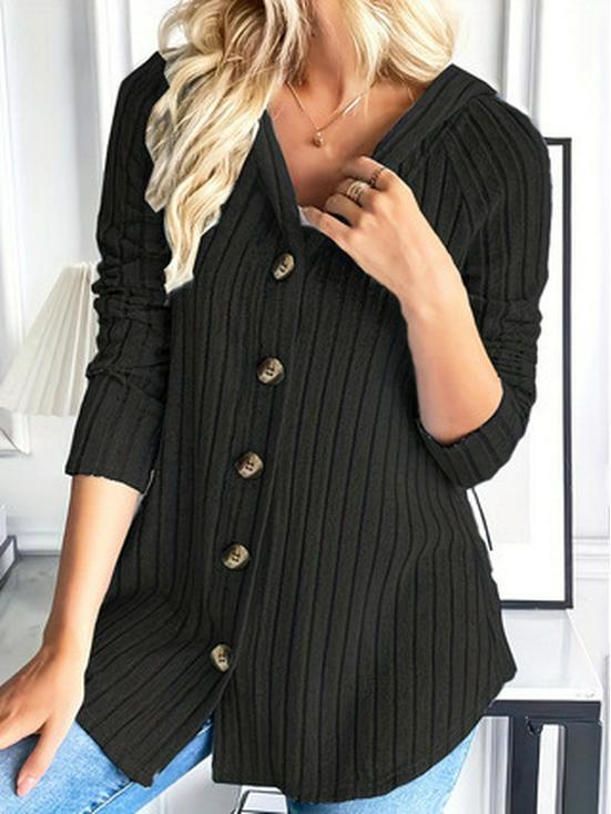 

Женский вязаный кардиган с капюшоном Осень/Зима 2025 - Европейский и американский стиль, Однобортный свитер-пальто в рубчик Extra Extra Large чёрный