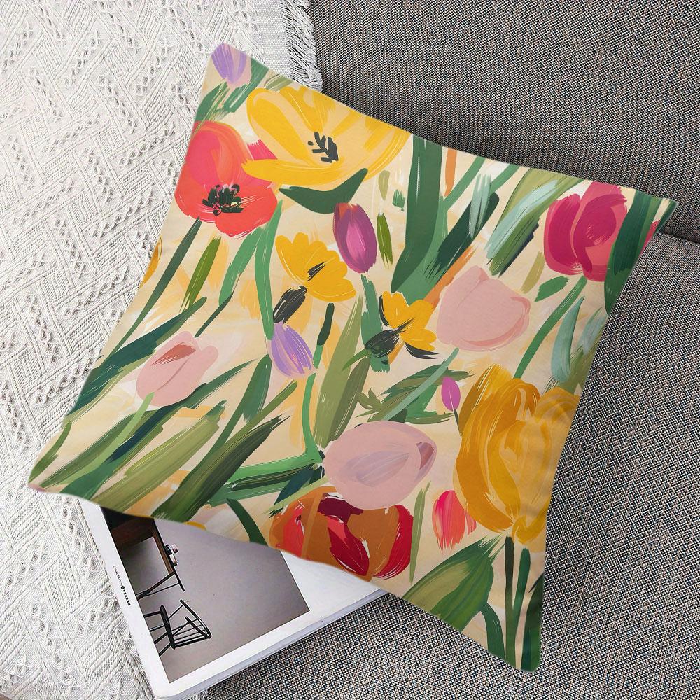 Tulip Art Square Jacquard Pillow Cover for Sofa Office Waist Cushion Cover Home Decorative Pillowcase
