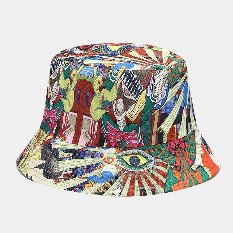 New Product European and American Popular Printing Double-sided Sun Hat Outdoor Sunscreen Sunshade Basin Hat Men's and Women's Bucket Hat