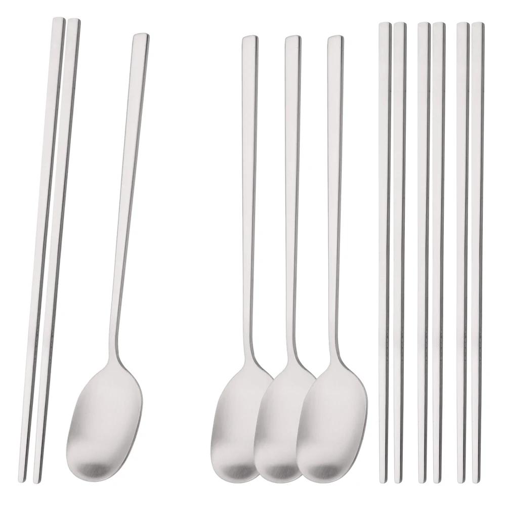 8 шт. Матовый набор столовых приборов для суши: палочки и ложка. Черный набор посуды. Роскошный набор столовых приборов из нержавеющей стали. Корейский набор столовой посуды