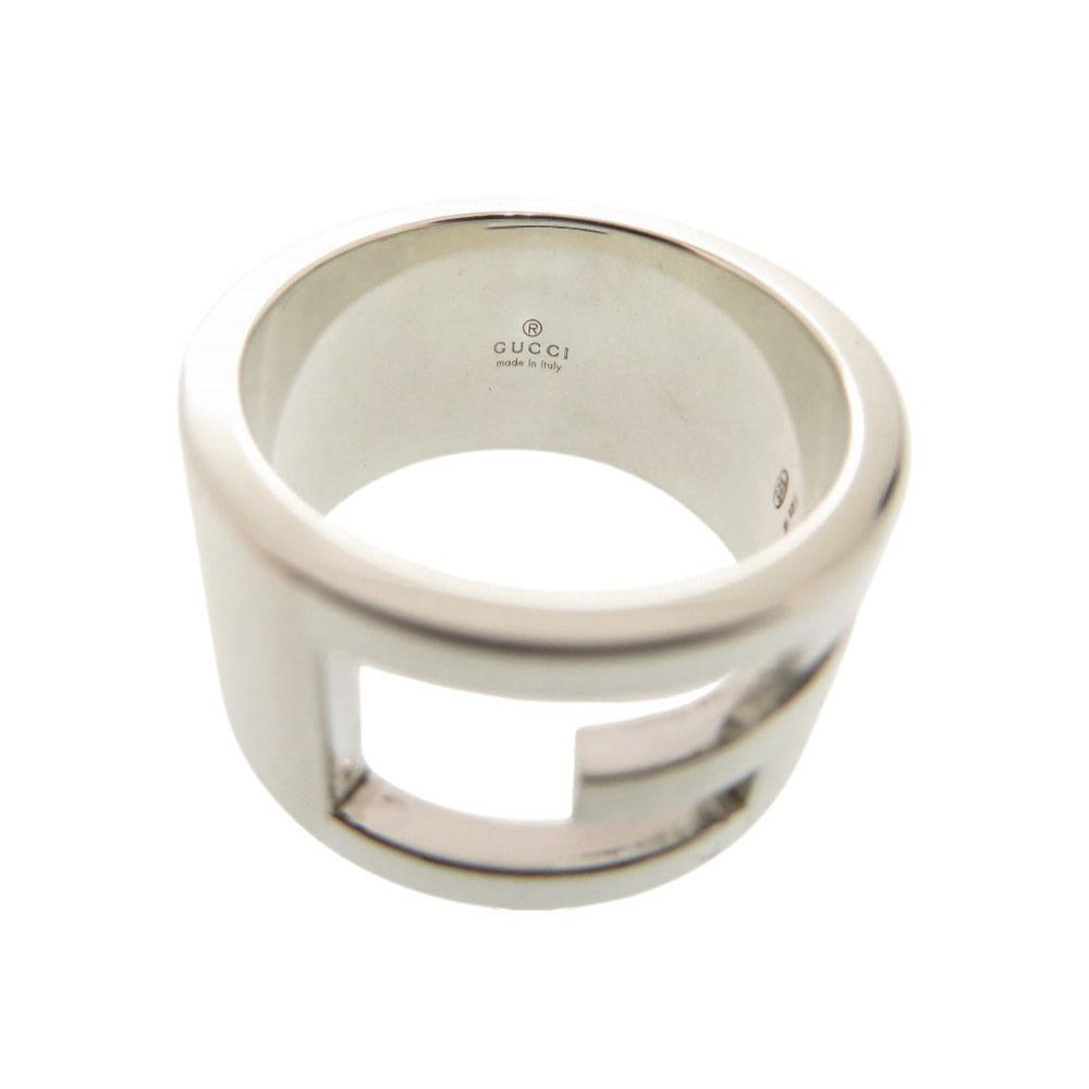Used AUTHENTIC GUCCI Branded Cutout G WideRing Silver Silver925
