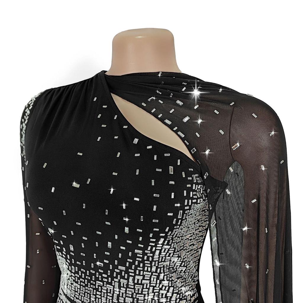 European & American Fashion Sexy Mesh Dress with Hip-Hugging Fit and Hot Drilling Details