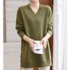 Autumn and Winter Plus Size V-neck Mid-length Bottoming Shirt Loose Solid Color Thick Knitted Sweater Women's Trend