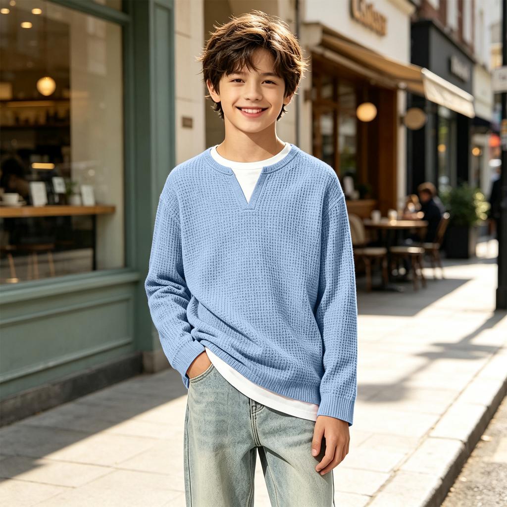 Kids Boys Girls Knit Long Sleeve Layering Color Casual Sweatshirt