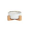 A Ceramic Pet Bowl with a Wooden Base Without Spillage Function  Suitable for Dogs and Cats  Double Layer Pet Ceramic Bowl