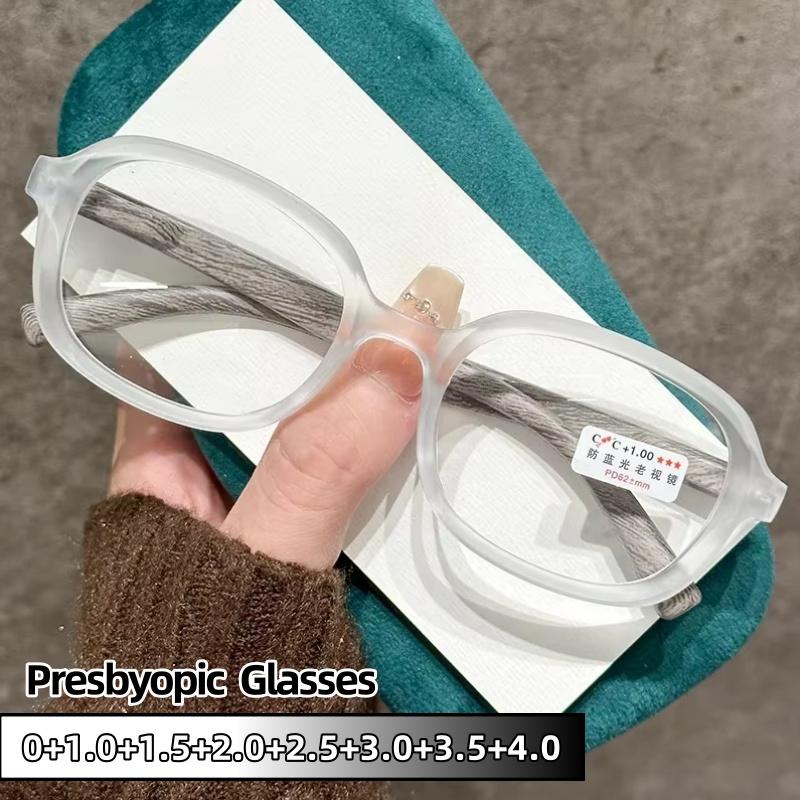 High Grade Reading Eyewear Oval Wood Grain Legs Full Frame Literary Blue Light Blocking Eye Protection Presbyopia Eyeglasses