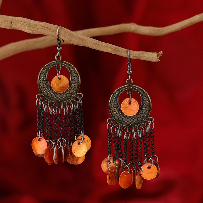 Wind bohemian shell earrings retro ethnic style long fringed earrings seaside vacation style earrings women