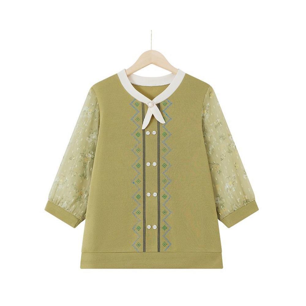 Middle aged and Elderly Mother's Spring and Summer Fashionable T-shirt Knitted Top with Print