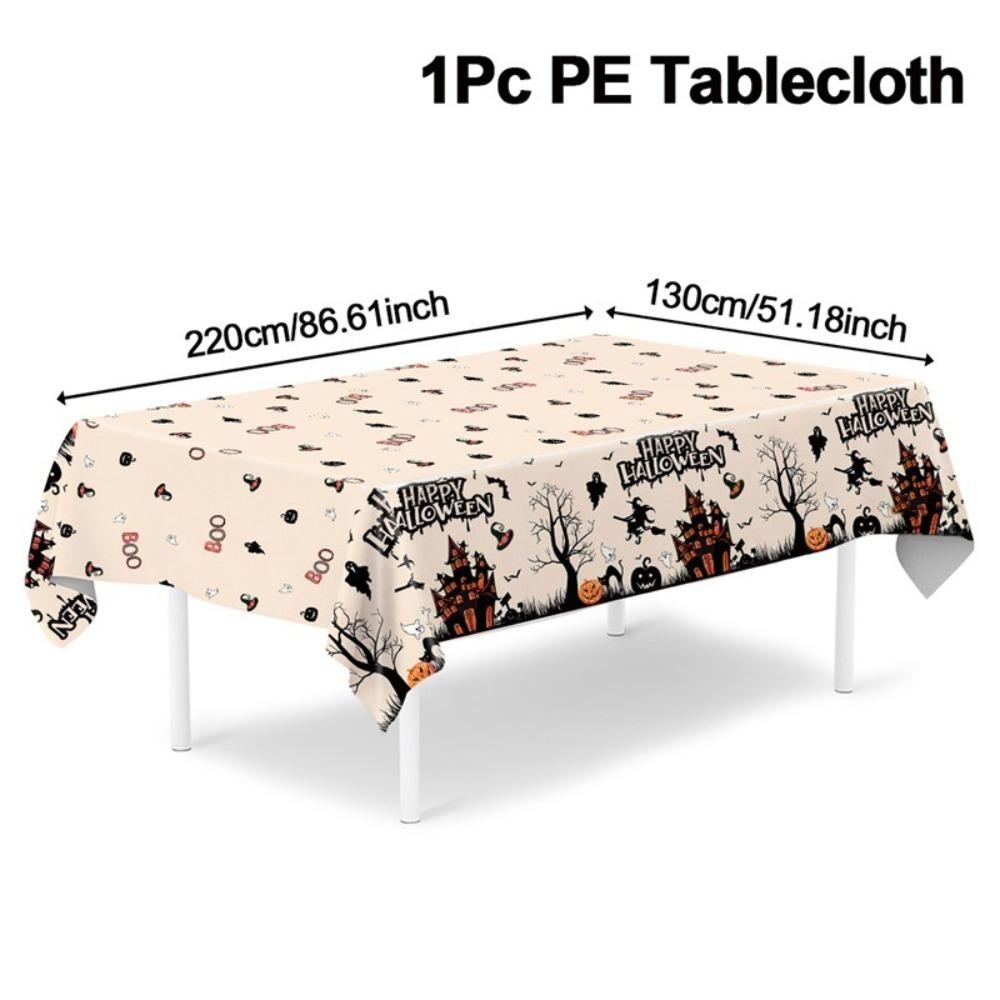 Plastic Halloween Tablecloth Bronzing Table Decoration Pumpkin Table Cover Pumpkin Ghost Haunted House Tablecover