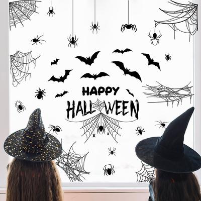 Halloween, Carnival, Black Bat, Spider Web Window Stickers, Festival Decoration, Static Stickers, Party Decoration Stickers, Bar Wall Stickers