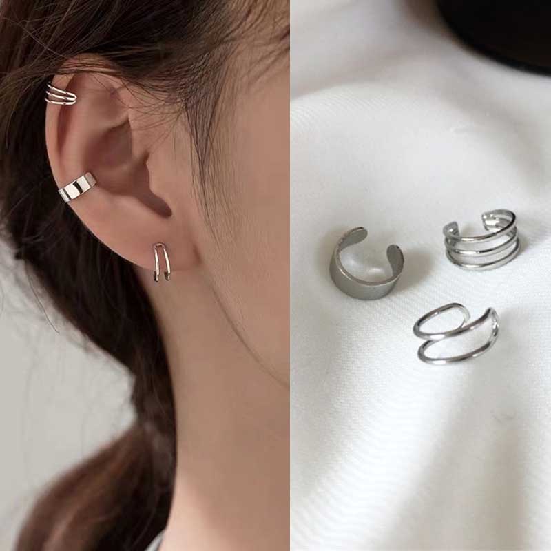 Silver Simple Smooth Ear Cuffs Clip Earrings for Women No Piercing Fake Cartilage Earring Jewelry In Gifts