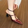 Fashion Bow Shoes Buckle 2025 Sandals Suit Female Beige Summer Heels Shallow Mouth New Strap Black Girls Pointed High Stiletto Closed