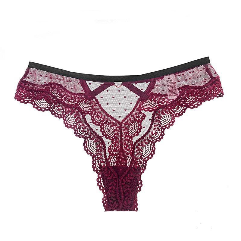Sexy lace polka dot mesh thong hollow low waist T pants female temptation hip lift sexy panties