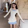 Pure Desire Sweet Spice Girl Fake Two-piece Dress Women's Spring New Hanging Neck Waist Thin Irregular Short Skirt