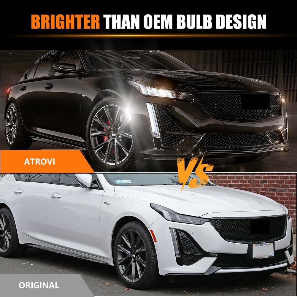 LED Front Side Marker Lights Assembly for Cadi-llac 2020 2021 2022 2023 2024 CT5 Front Bumper Marker Signal Lamps, Replace OEM Smoked Lens White LED