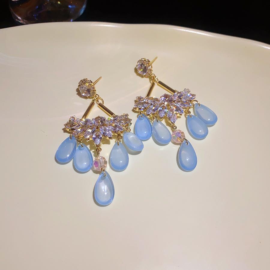 Silver needle zircon water drop fringed earrings fashion light luxury high-end temperament stud earrings design niche earrings