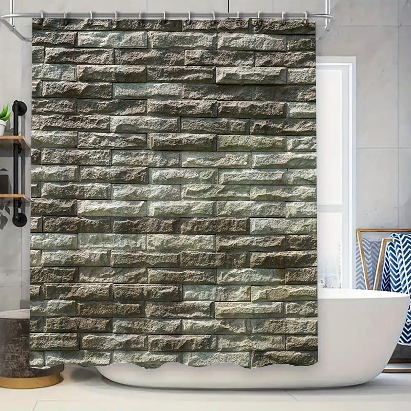 

3D Brick Effect Shower Curtain Waterproof Decorative Home Bathroom Accessories 180X165Cm Black/Gray W60H190(CM)-1 Pcs