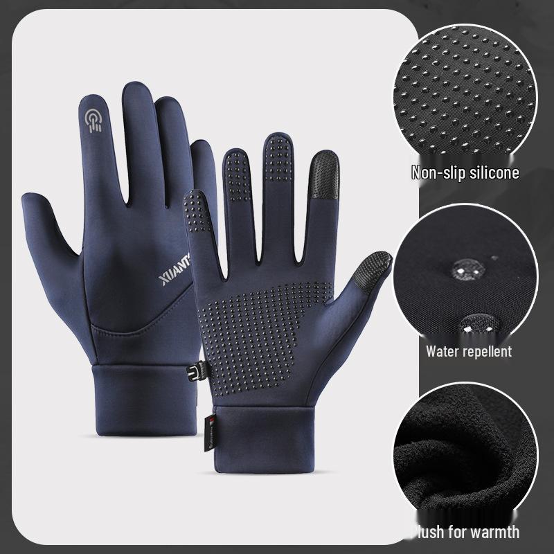 Men's Winter Touchscreen Cycling Gloves: Warm, Windproof, Waterproof, Velvet-Lined for Outdoor Electric Car Use.