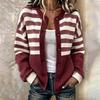 Women's Fashionable Striped Print Long Sleeve Knit Cardigan with Buttons