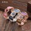 Color Painted Oil Geometric Rose Elastic Bracelet Premium Ladies Versatile Alloy Bracelet
