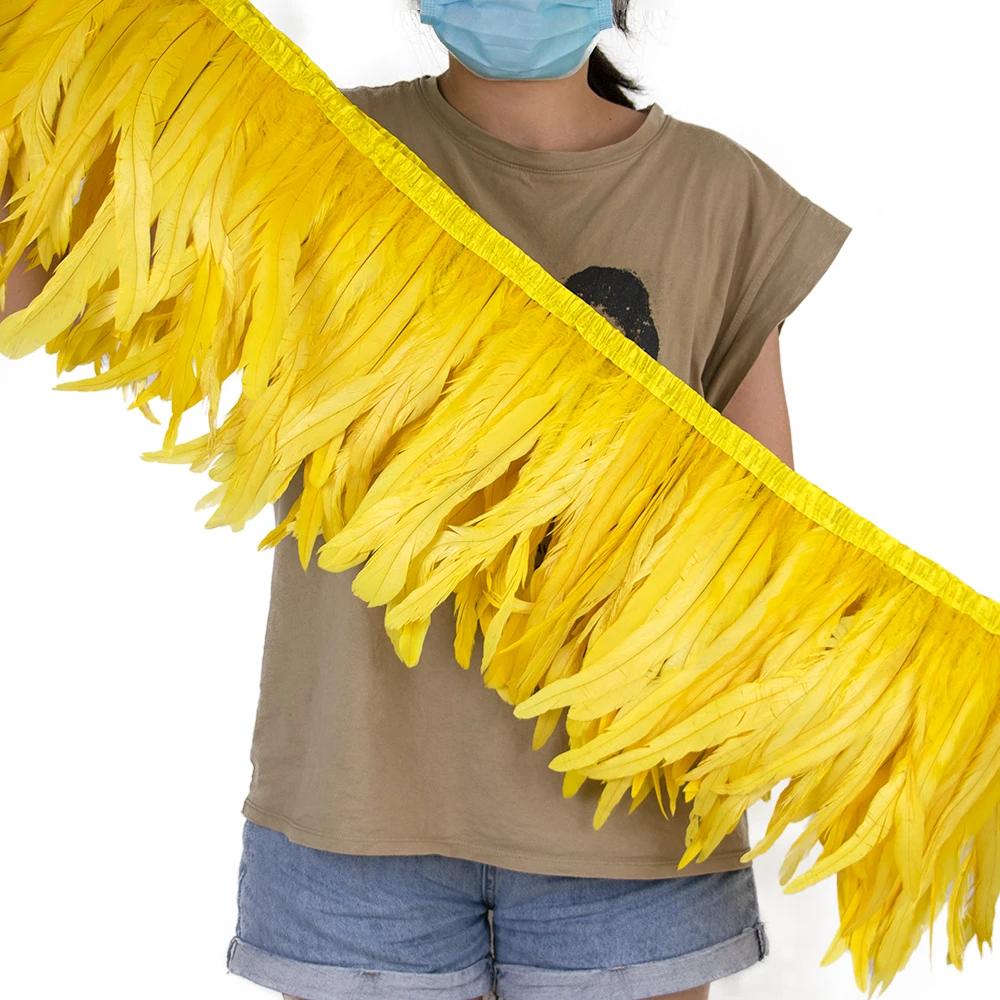 2Meters 25-30CM Rooster Tail Feather Tassel Trim for Wedding Party Dress Handicraft Accessory Cock Plumes Ribbon Chicken Feather