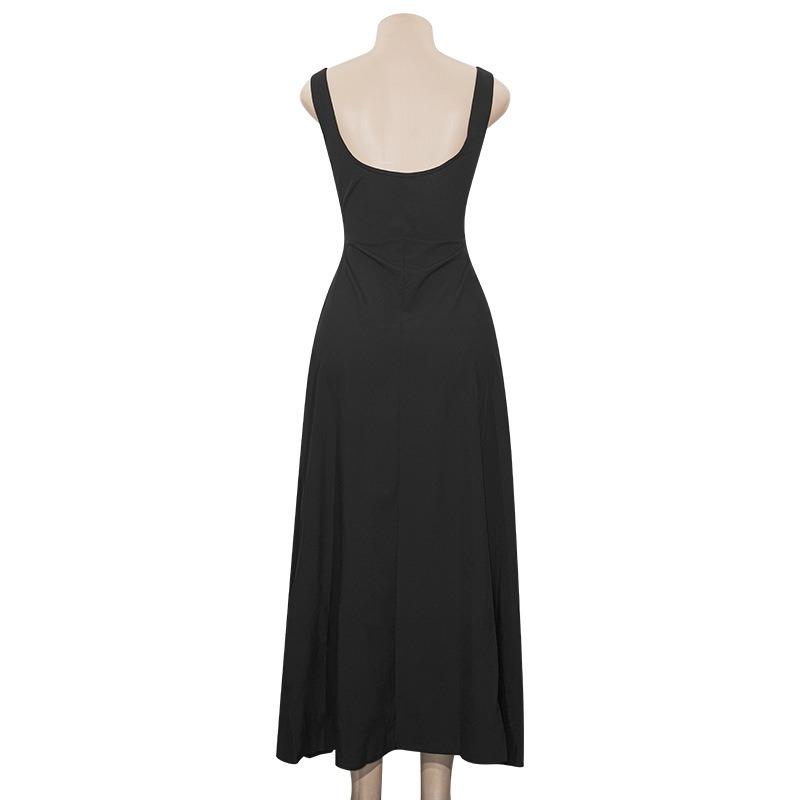 Letní čtvercový výstřih bez rukávů párty šaty na ramínka dlouhé módní elegantní dámské bez rukávů áčkového střihu letní šaty jednobarevné pouliční oblečení slim oblečení