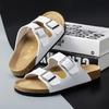 Slippers Men's 2025 Summer New Double-breasted Cork Slippers Men's and Women's Outer Leather One-word Cool Slippers