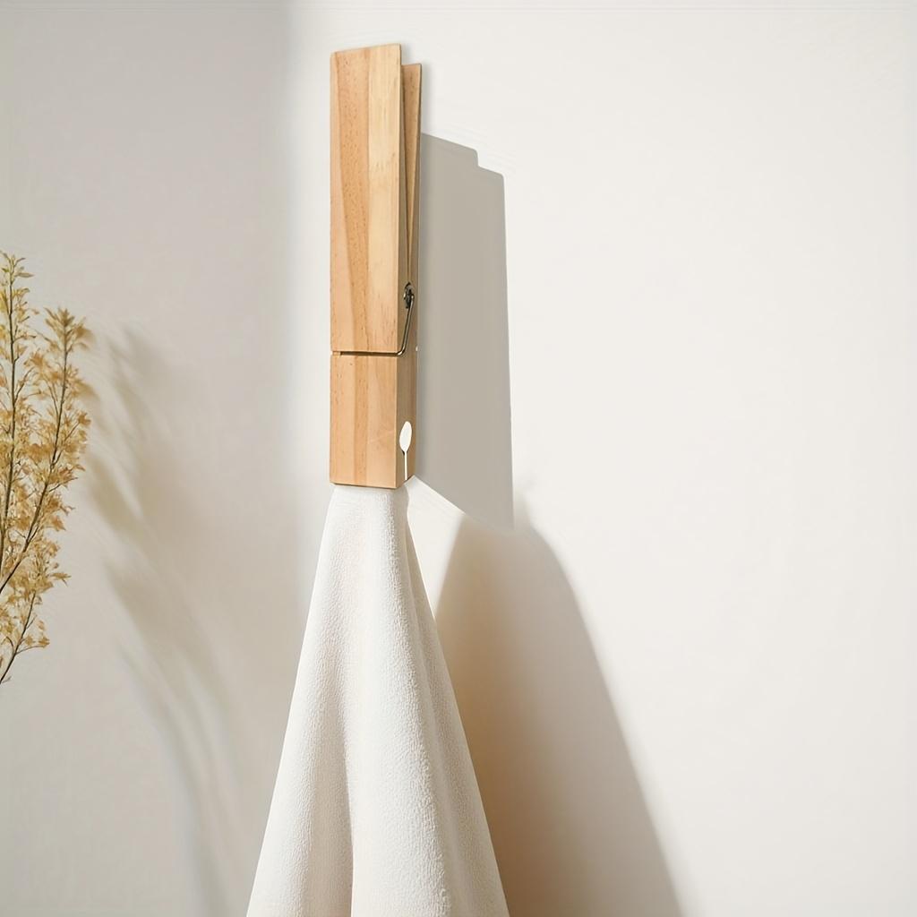 

Устойчивая к ржавчине подставка для полотенец из массива новозеландской сосны - Настенная в скандинавском стиле с большими прищепками, Многоцелевое хранение для полотенец, одежды light wood color