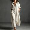 European and American women's clothing spring and summer new cotton and linen simple and elegant solid color short-sleeved lapel dress