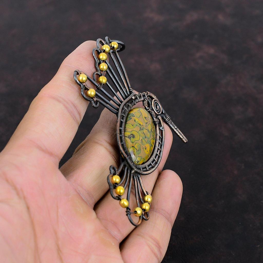Fruit Jasper Pendant Copper Wire Wrapped Pendant Bird Design Pendant Copper Jewelry Gemstone Pendant Gift For Him Handmade Wire Wrap Jewelry
