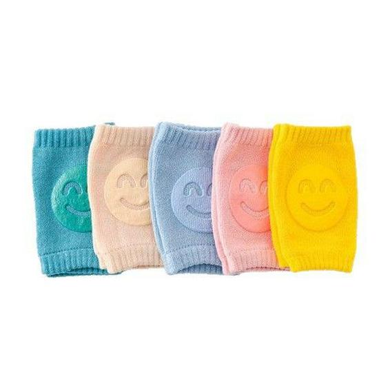 Smiley Face Baby Knee and Elbow Pads - Summer Terry Cloth Warmers for Crawling and Walking